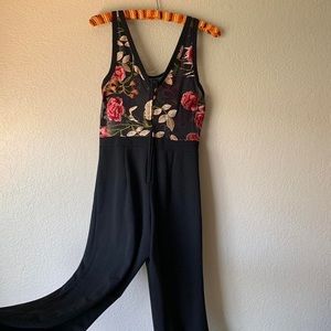 New Sleeveless Jumpsuit w/ Floral Embroidered Mesh